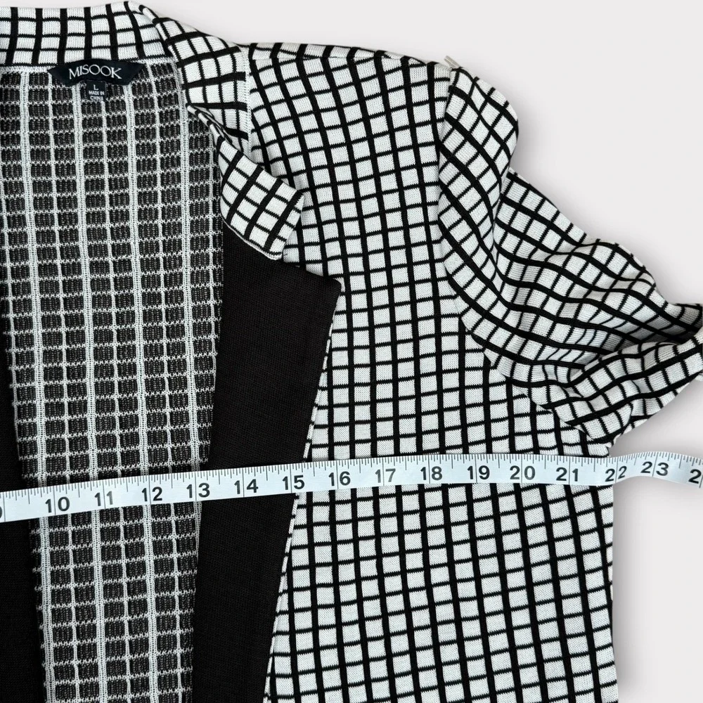 MISOOK Heritage Knit Open Front Jacket Blazer Black White Checkered Womens Large - Picture 6 of 10